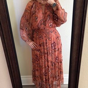 Cleobella Terracotta Paisley Long Sleeve Dress